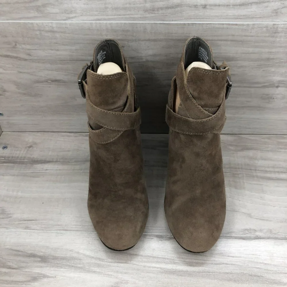 Ash Ankle Boots Women's 37 Famous Brown Suede Buckle Heel Booties